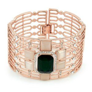 Rose Gold Plated Dark Green Crystal Statement Bracelet